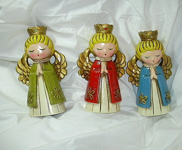 Set 3 Old Angel Christmas Candleholders Japan Set 3 Old Angel Christmas Candleholders Japan