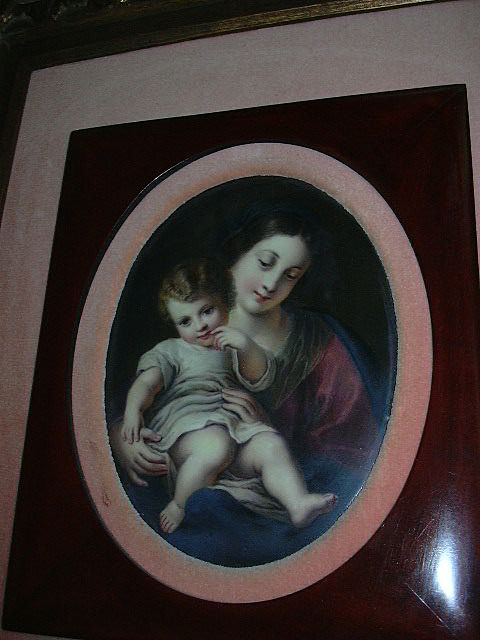Madonna & Child Art Painting On Porcelain Ornate Framed Art Madonna & Child Art Painting On Porcelain Ornate Framed Art