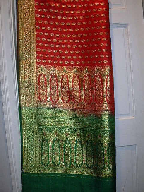 Vintage Indian Double Reversible Sari Red Green Fine Textiles Fabric of India Vintage Indian Double Reversible Sari Red Green Fine Textiles Fabric of India