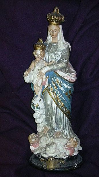 Old Crowned Virgin Mary & Infant Jesus Statue Religious Figurine Old Crowned Virgin Mary & Infant Jesus Statue Religious Figurine