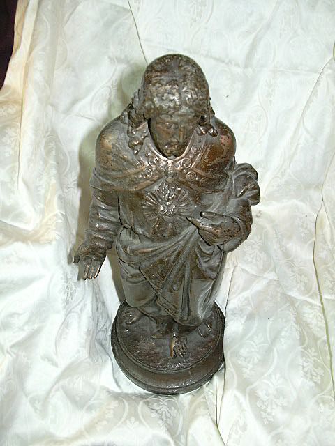 1880's French Metal Jesus Sacred Heart Sacre Coeur Statue Fine Religious Figurine 1880's French Metal Jesus Sacred Heart Sacre Coeur Statue Fine Religious Figurine