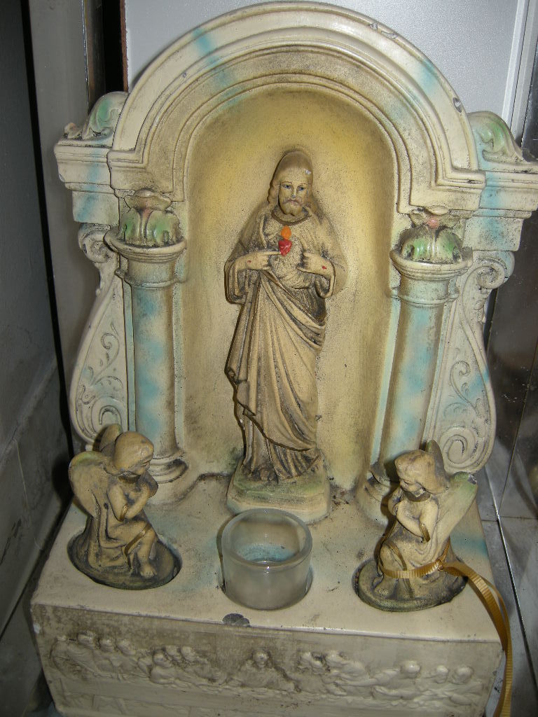 Old Chalk Plaster Sacred Heart of Jesus Shrine With Altar Angels Old Chalk Plaster Sacred Heart of Jesus Shrine With Altar Angels