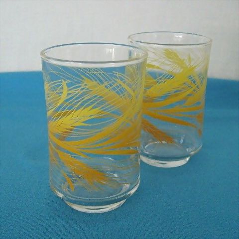 Pair Libbey Small Juice Glasses Golden Wheat Pattern Pair Libbey Small Juice Glasses Golden Wheat Pattern