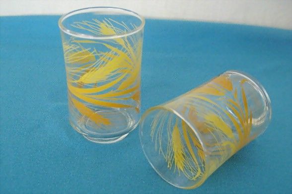 Pair Libbey Small Juice Glasses Golden Wheat Pattern Pair Libbey Small Juice Glasses Golden Wheat Pattern