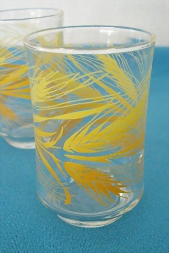 Pair Libbey Small Juice Glasses Golden Wheat Pattern Pair Libbey Small Juice Glasses Golden Wheat Pattern