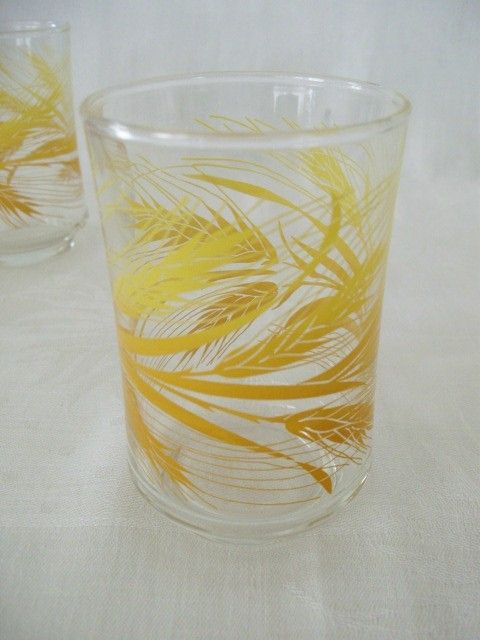 Pair Libbey Small Juice Glasses Golden Wheat Pattern Pair Libbey Small Juice Glasses Golden Wheat Pattern