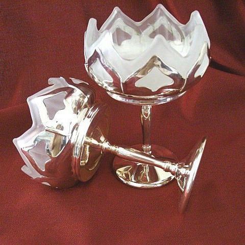 Matching Farberware/Westmoreland Silver Plate Compotes With Lotus Satin Glass Inserts Matching Farberware/Westmoreland Silver Plate Compotes With Lotus Satin Glass Inserts