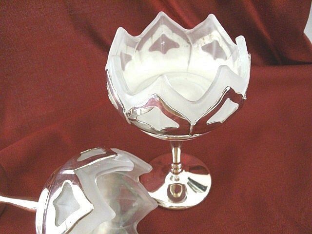 Matching Farberware/Westmoreland Silver Plate Compotes With Lotus Satin Glass Inserts Matching Farberware/Westmoreland Silver Plate Compotes With Lotus Satin Glass Inserts