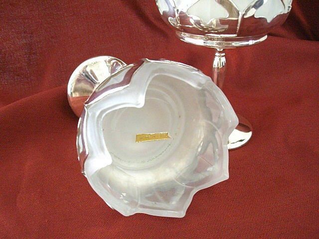 Matching Farberware/Westmoreland Silver Plate Compotes With Lotus Satin Glass Inserts Matching Farberware/Westmoreland Silver Plate Compotes With Lotus Satin Glass Inserts