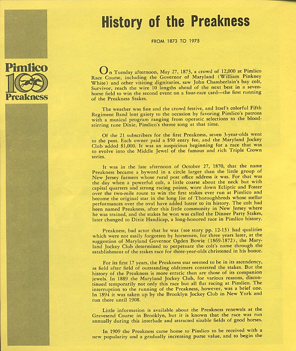 100th Preakness Race Program - 1975 100th Preakness Race Program - 1975