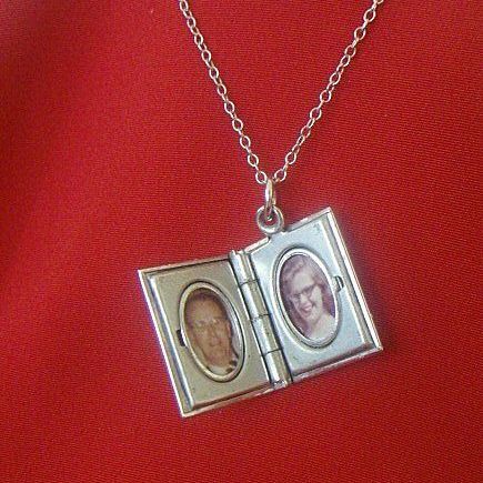 Tiny Engraved Locket With Sterling Chain 1950's Tiny Engraved Locket With Sterling Chain 1950's