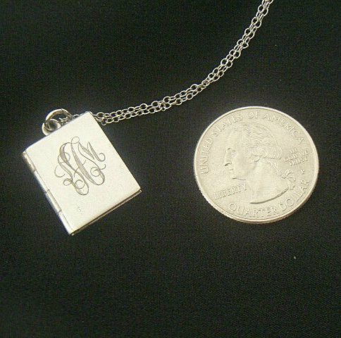 Tiny Engraved Locket With Sterling Chain 1950's Tiny Engraved Locket With Sterling Chain 1950's