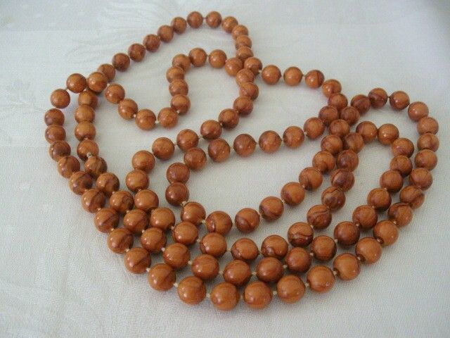 Extra Long Necklace Brown Wood Color Beads Extra Long Necklace Brown Wood Color Beads
