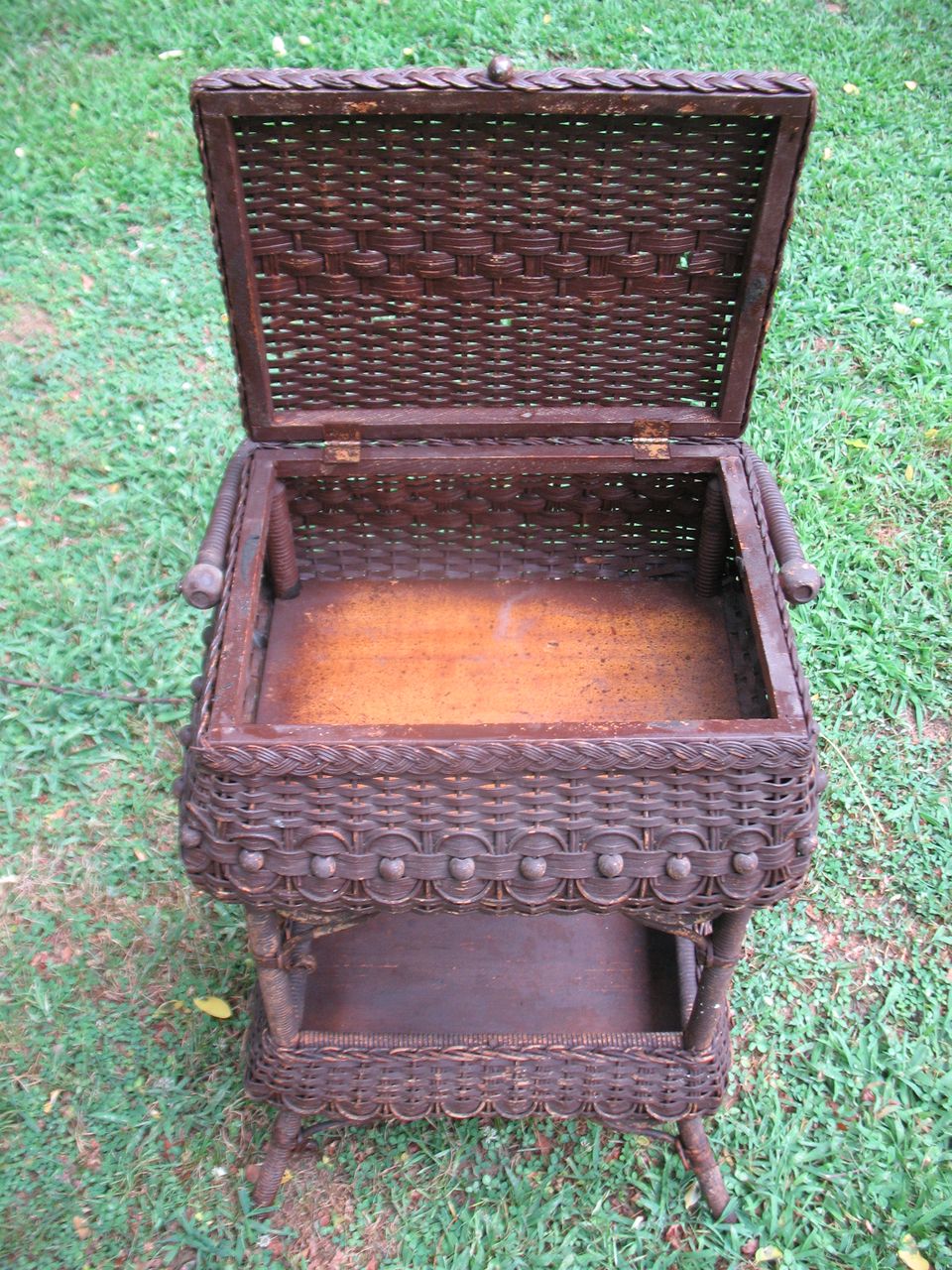Ornate Antique Victorian Wicker Sewing Stand Ornate Antique Victorian Wicker Sewing Stand