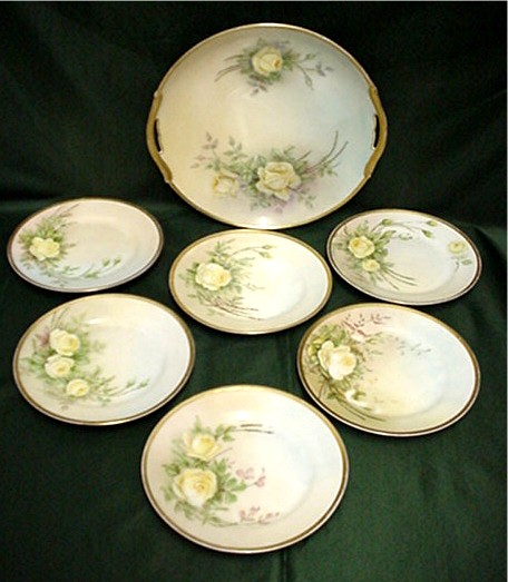 Nippon Porcelain Cake Set Artist Signed Nippon Porcelain Cake Set Artist Signed