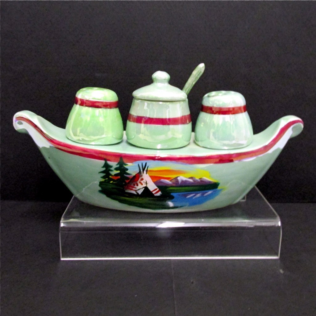 Luster Ware Gondola Condiment Set $49 German Porcelain Luster Ware Gondola Condiment Set $49 German Porcelain