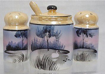 Luster Ware Condiment Set Hand Painted Luster Ware Condiment Set Hand Painted