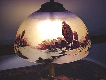 Antique Lamp Pittsburgh with Reverse Painted Shade Antique Lamp Pittsburgh with Reverse Painted Shade