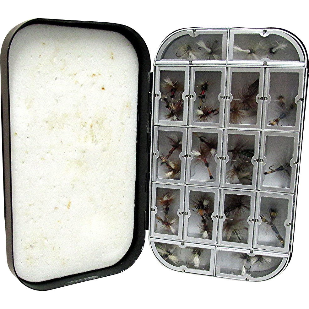 16 Compartment Wheatley Fly Box With Flies from drury on Ruby Lane