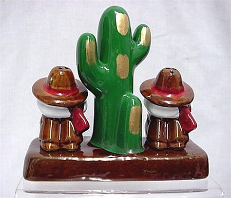 Salt and Pepper Shakers Men in Sombreros Three Piece Set Salt and Pepper Shakers Men in Sombreros Three Piece Set