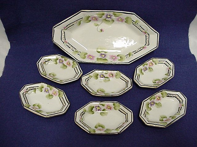 Relish Set Nippon Porcelain Master Dish and Six Servings Relish Set Nippon Porcelain Master Dish and Six Servings