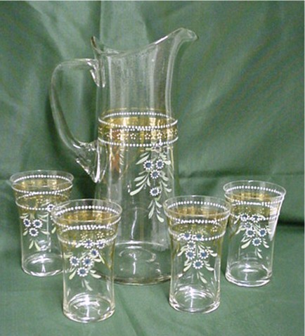Antique Czech Glass Water or Lemonade Set Pitcher and 4 Glasses Antique Czech Glass Water or Lemonade Set Pitcher and 4 Glasses