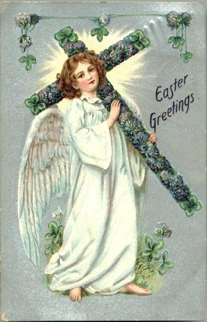 Vintage Post Card Tucks Easter Greetings Angel with Shamrock Cross Vintage Post Card Tucks Easter Greetings Angel with Shamrock Cross