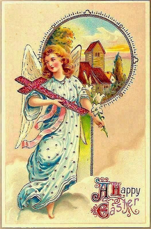Vintage Post Card Easter Greetings Angel, Cross and Scene Vintage Post Card Easter Greetings Angel, Cross and Scene