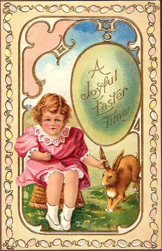 Vintage Post Card Easter Greetings Girl in Pink with Rabbit Vintage Post Card Easter Greetings Girl in Pink with Rabbit