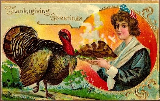 Vintage Post Card Thanksgiving Greetings Patriotic Lady with Turkey Vintage Post Card Thanksgiving Greetings Patriotic Lady with Turkey