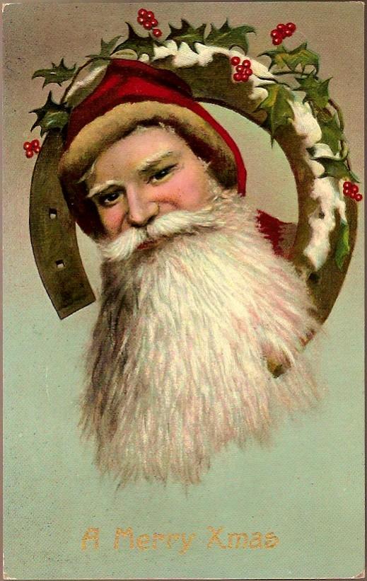 Vintage Post Card Christmas Greetings Santa with Horseshoe and Holly Vintage Post Card Christmas Greetings Santa with Horseshoe and Holly
