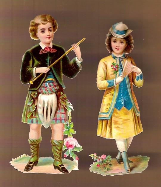 Vintage Victorian Die Cuts Scottish Boy and Girl (2) Vintage Victorian Die Cuts Scottish Boy and Girl (2)