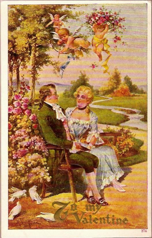 Vintage Post Card Artist Signed Valentine Greetings Gentleman and Lady with Doves Vintage Post Card Artist Signed Valentine Greetings Gentleman and Lady with Doves