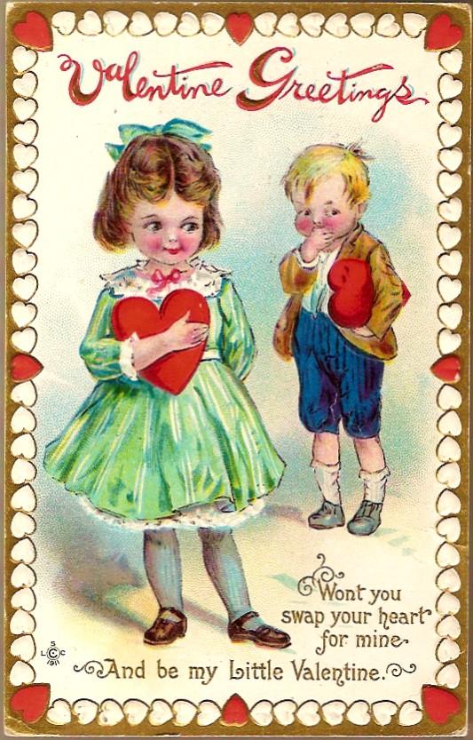 Vintage Post Card Valentine Greetings Girl and Boy with Hearts Vintage Post Card Valentine Greetings Girl and Boy with Hearts