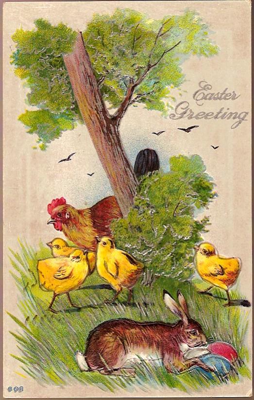 Vintage Post Card Easter Greetings Rabbit and Chicken's Vintage Post Card Easter Greetings Rabbit and Chicken's