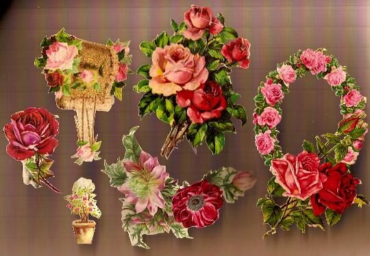 Vintage Victorian Die Cut Scraps Lovely Red Roses and Flowers (6) Vintage Victorian Die Cut Scraps Lovely Red Roses and Flowers (6)