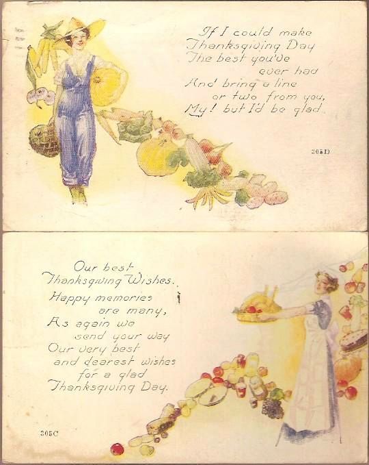 Vintage Post Cards (2) Thanksgiving Greetings Ladies with Harvest Veggies Vintage Post Cards (2) Thanksgiving Greetings Ladies with Harvest Veggies