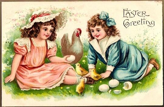 Vintage Post Card ASB Easter Greetings Girls with Chicks Vintage Post Card ASB Easter Greetings Girls with Chicks