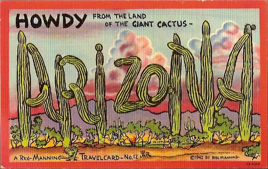 Vintage Post Card Western Art Large Letter Greeting Arizona Vintage Post Card Western Art Large Letter Greeting Arizona