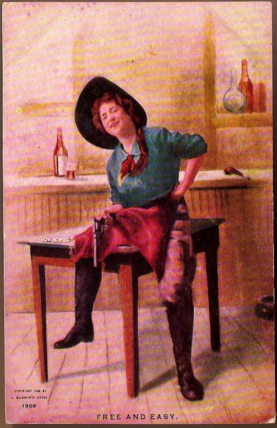 Vintage Post Card Western Art Cowgirl in Hat with Pistol Vintage Post Card Western Art Cowgirl in Hat with Pistol