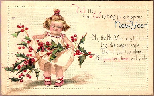 Vintage Post Card Winsch New Year Greetings Girl with Holly Vintage Post Card Winsch New Year Greetings Girl with Holly