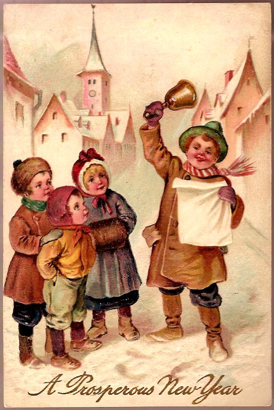 Vintage Post Card PFB New Year Greetings Children in Village Vintage Post Card PFB New Year Greetings Children in Village