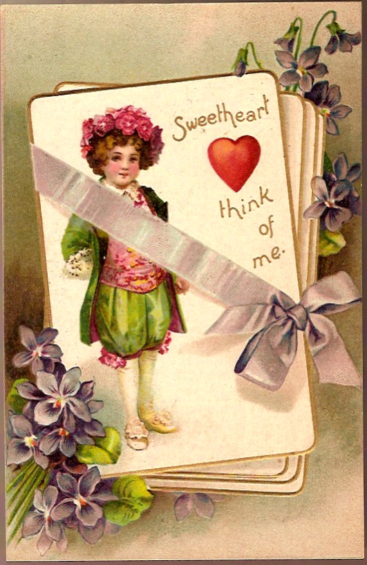 Vintage Post Card Valentine Greetings Flower Boy with Violets Vintage Post Card Valentine Greetings Flower Boy with Violets