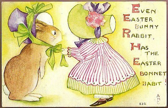 Vintage Post Card Easter Greetings Girl and Rabbit in Easter Hats Vintage Post Card Easter Greetings Girl and Rabbit in Easter Hats