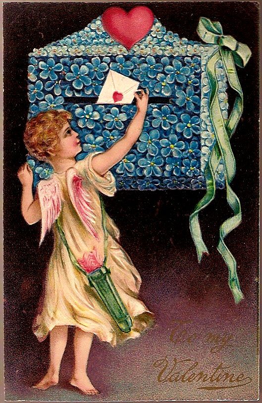 Vintage Post Card PFB Valentine Greetings Cupid with Flower Mailbox Vintage Post Card PFB Valentine Greetings Cupid with Flower Mailbox