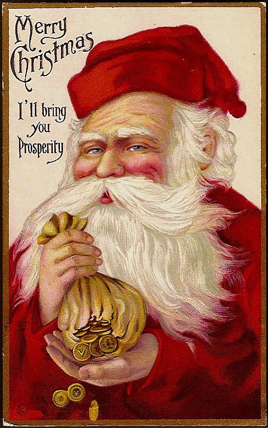 Vintage Post Card Christmas Greetings Santa with Bag of Gold Coins Vintage Post Card Christmas Greetings Santa with Bag of Gold Coins