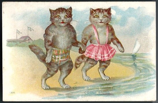 Vintage Post Card Dressed Cats in Swimwear Vintage Post Card Dressed Cats in Swimwear
