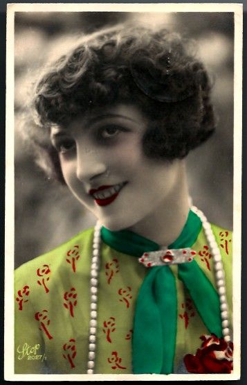 Vintage Post Card RPPC Tinted Flapper Lady with Pearl Beads Vintage Post Card RPPC Tinted Flapper Lady with Pearl Beads