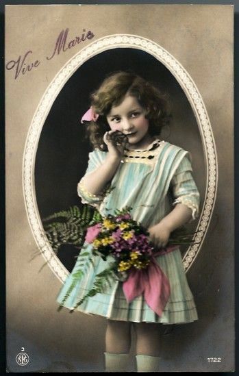 Vintage Post Card RPPC Tinted Girl with Bouquet Vintage Post Card RPPC Tinted Girl with Bouquet