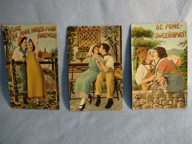 Three Vintage Romantic Postcards--Gelatin coated Three Vintage Romantic Postcards--Gelatin coated